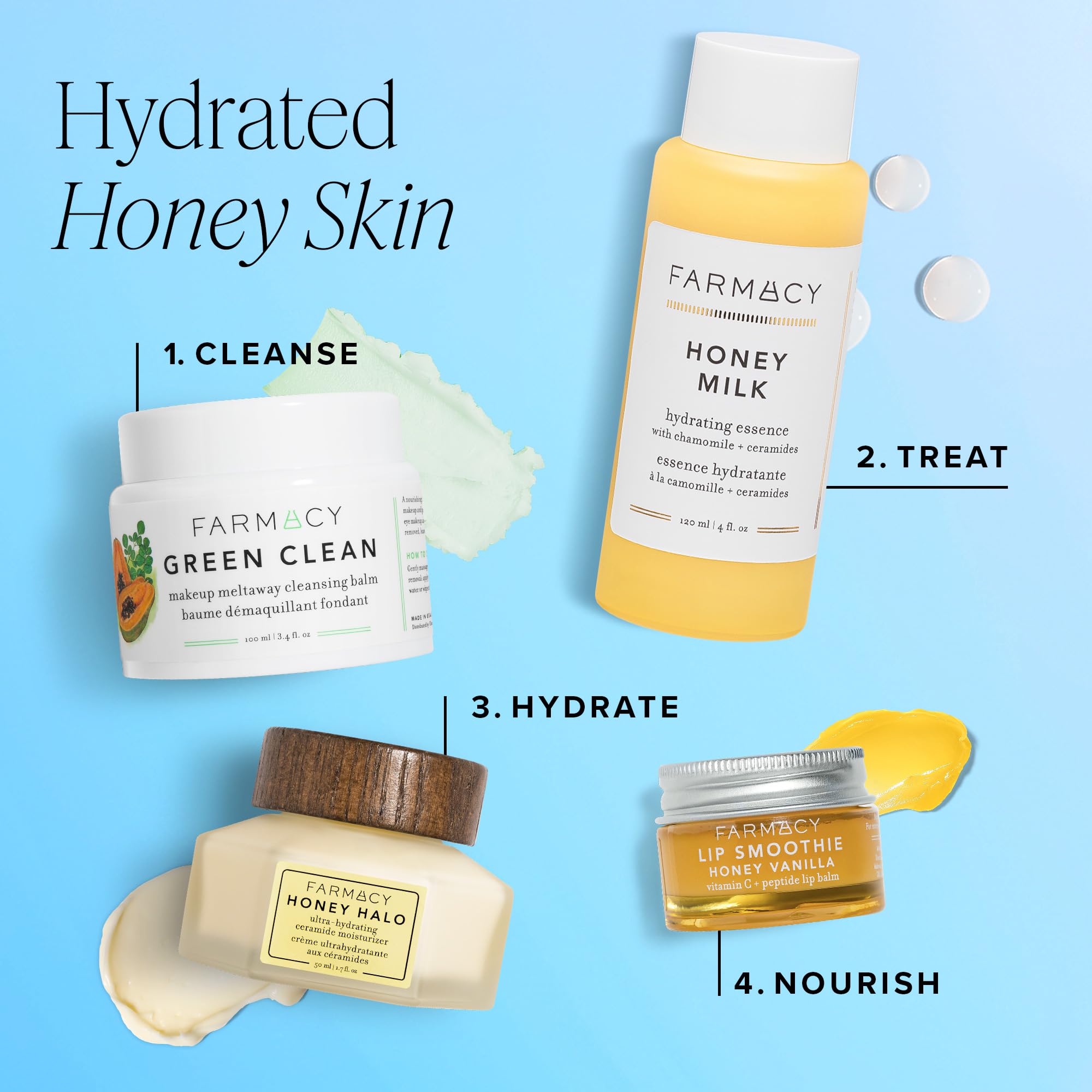 Farmacy Honey Halo consumer-use scene demonstrates daily hydration benefit.
