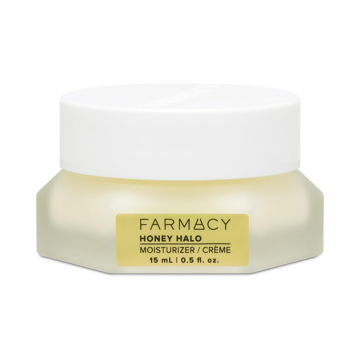 Farmacy Honey Halo jar closeup highlights rich, moisture-locking texture for dry skin care.