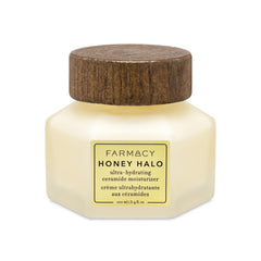 Farmacy Honey Halo jar closeup shows rich hydration for dry skin.