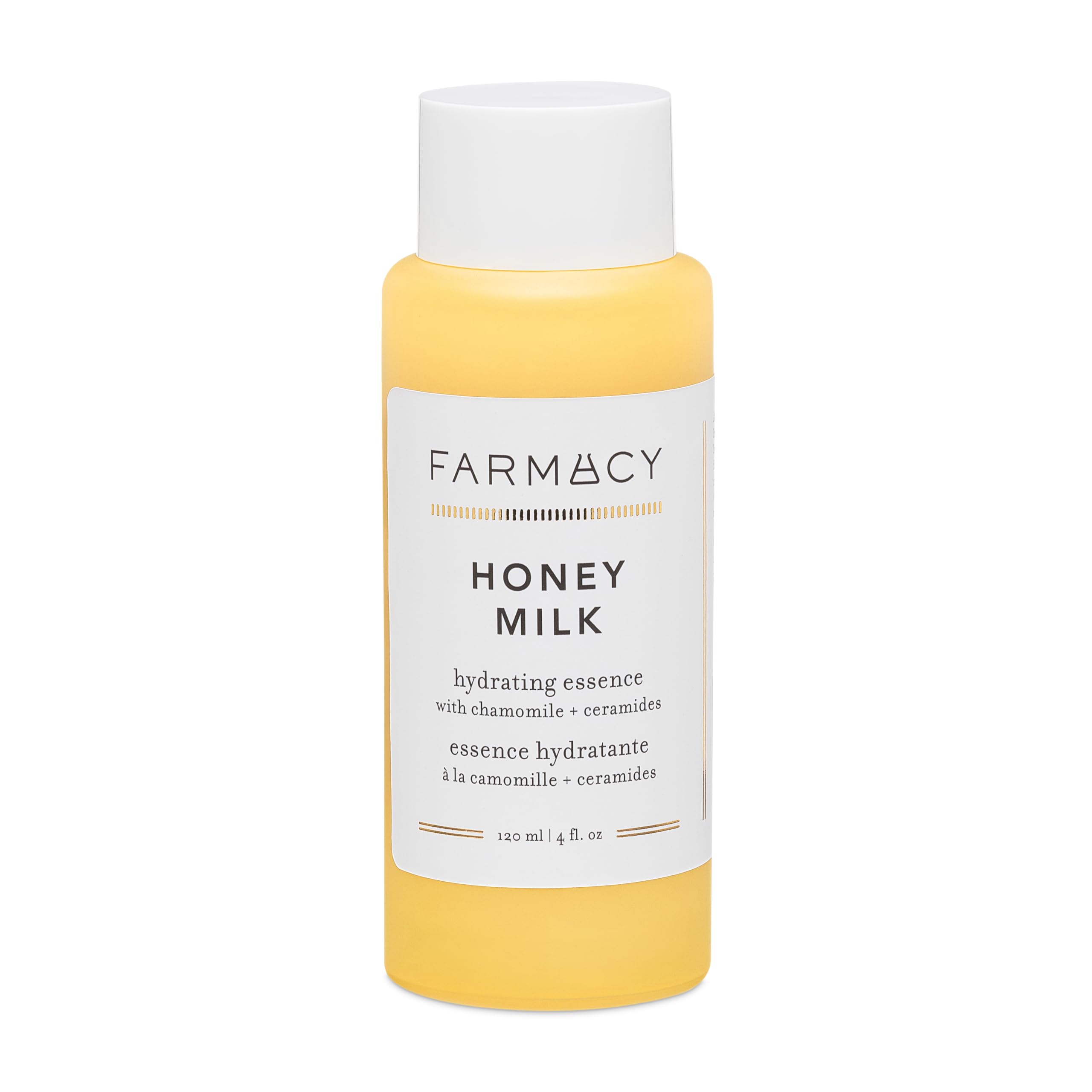 Honey droplets highlight soothing moisture from Farmacy essence.