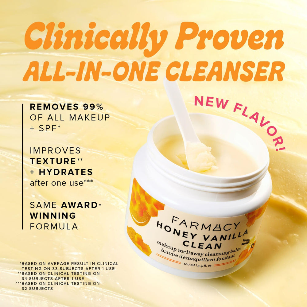 Farmacy balm applied to dry skin for gentle makeup removal.