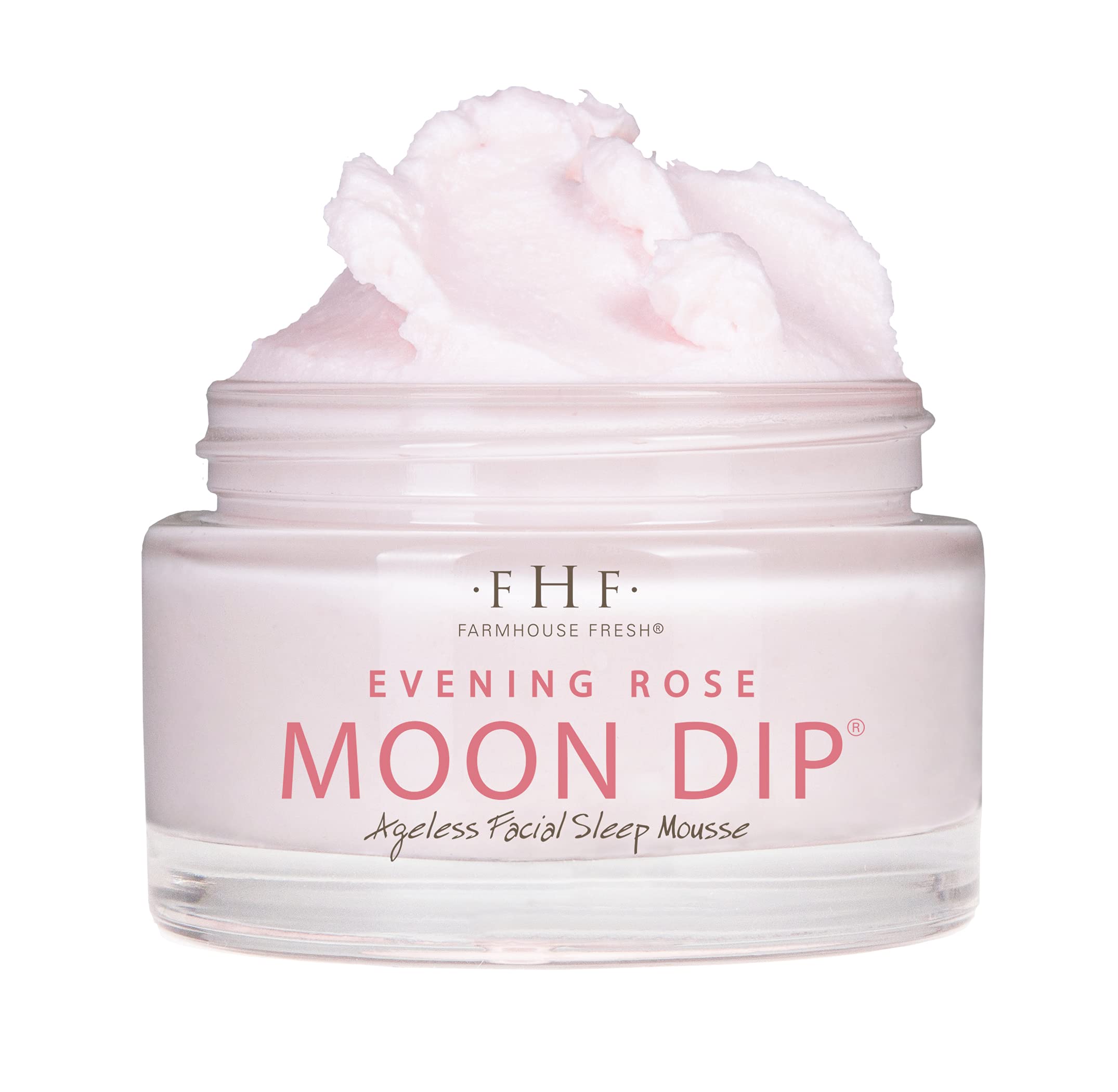 FarmHouse Fresh Evening Rose Moon Dip jar displaying whipped texture for overnight hydration