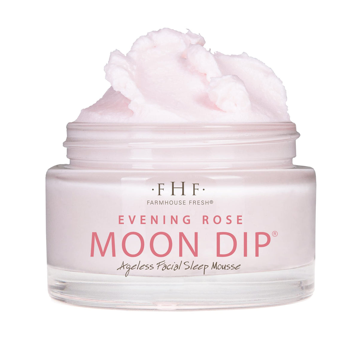 FarmHouse Fresh Evening Rose Moon Dip jar displaying whipped texture for overnight hydration