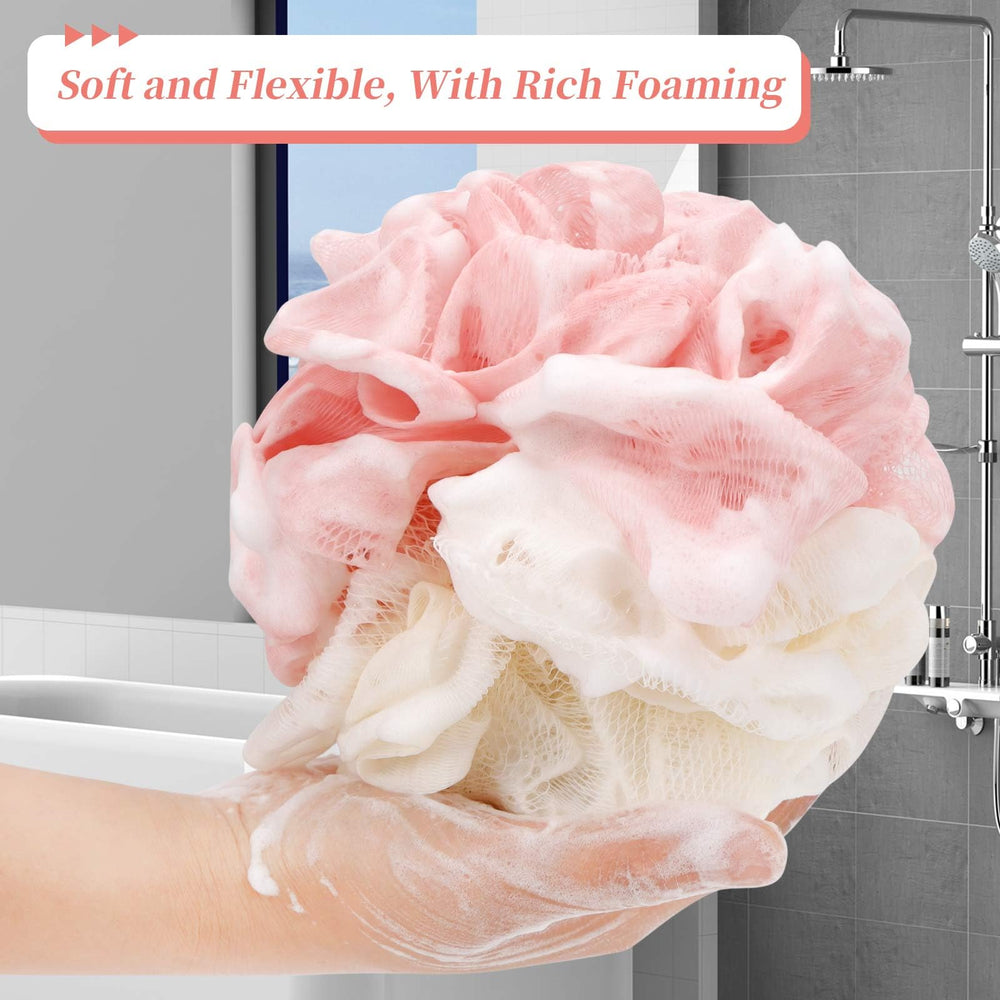 Farmoga dense mesh bath sponge delivers luxurious foam for easy cleansing.