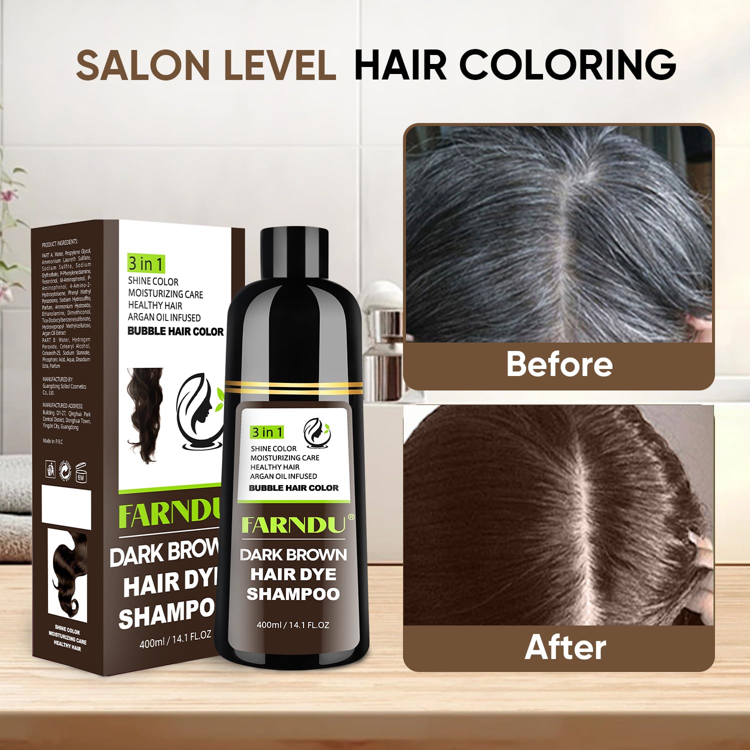 Farndu Tinte-Champú Sin Amoníaco y Sin Parabenos para cabello suave.