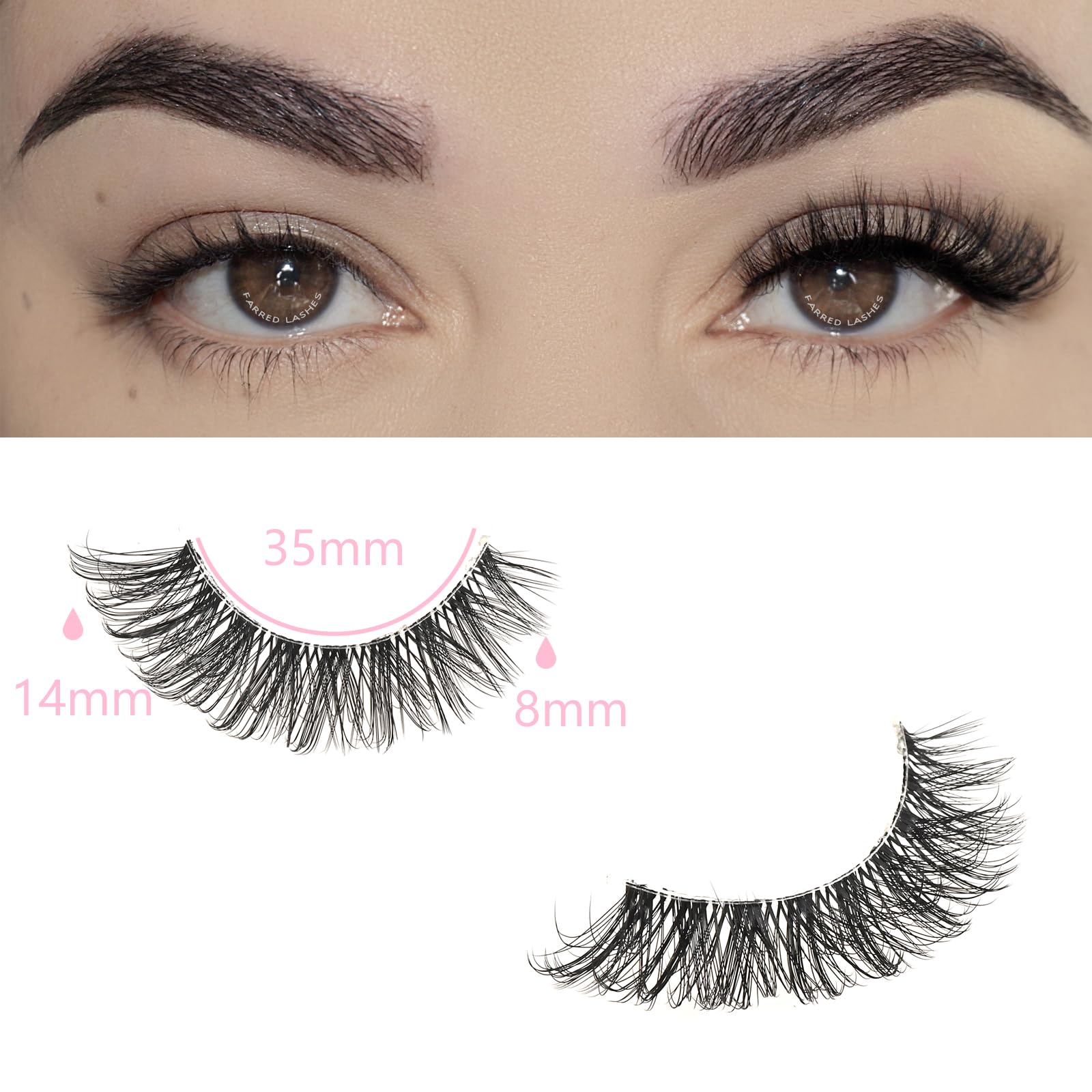 FARRED Cat Eye Lashes hybrid clusters for a balanced voluminous look.