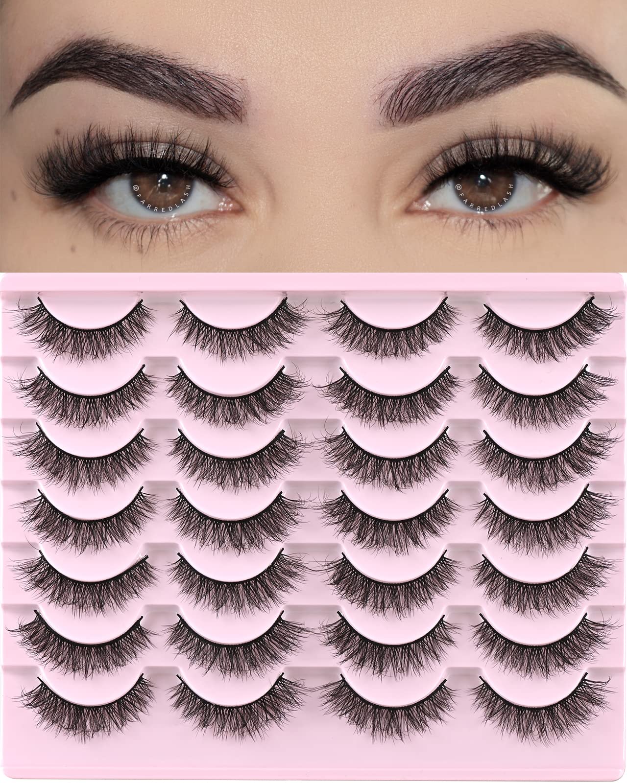 FARRED natural lashes, short wispy false mink strip for fluttery cat-eye look