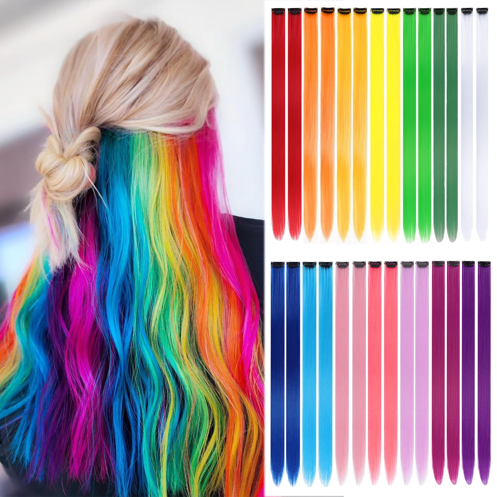 FARRUIS rainbow clip-in hair extension in 22 inches for quick color changes