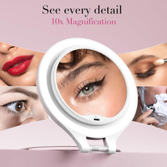 FASCINATE magnifying mirror with 320‑degree rotation for flexible setup.