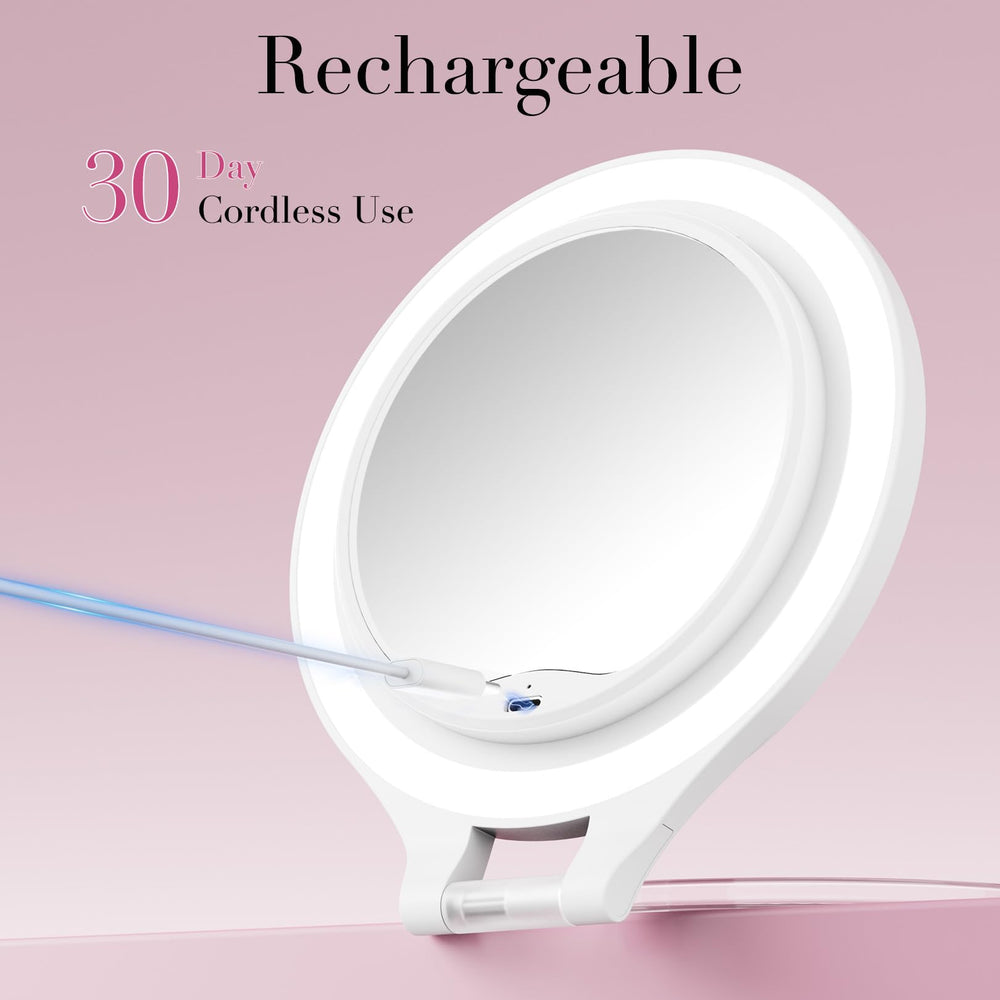 FASCINATE portable rechargeable mirror ideal for travel touch-ups.