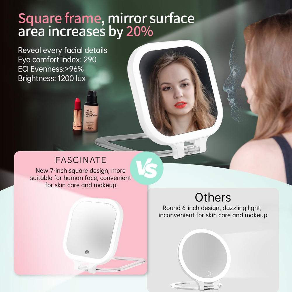 FASCINATE LED light pearls provide even illumination for accurate makeup colors.