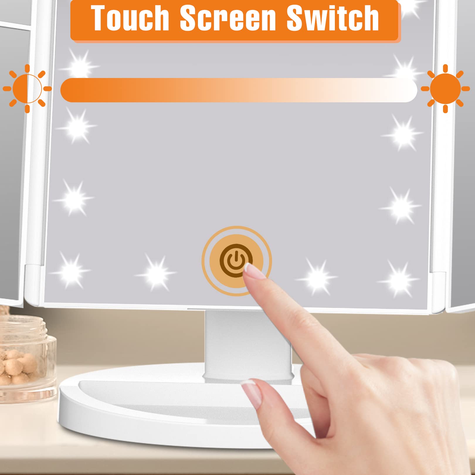 FASCINATE Trifold mirror rotates 180 degrees for versatile viewing angles