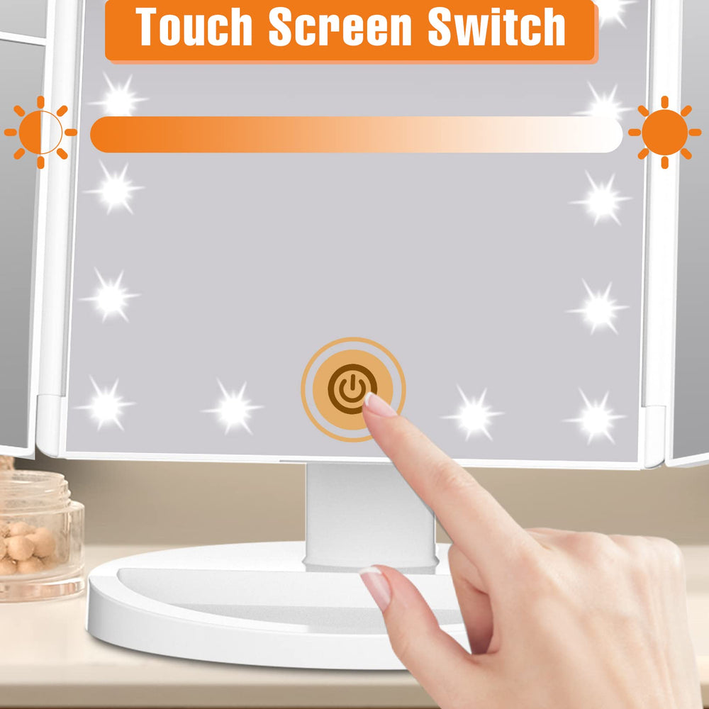 FASCINATE Trifold mirror rotates 180 degrees for versatile viewing angles