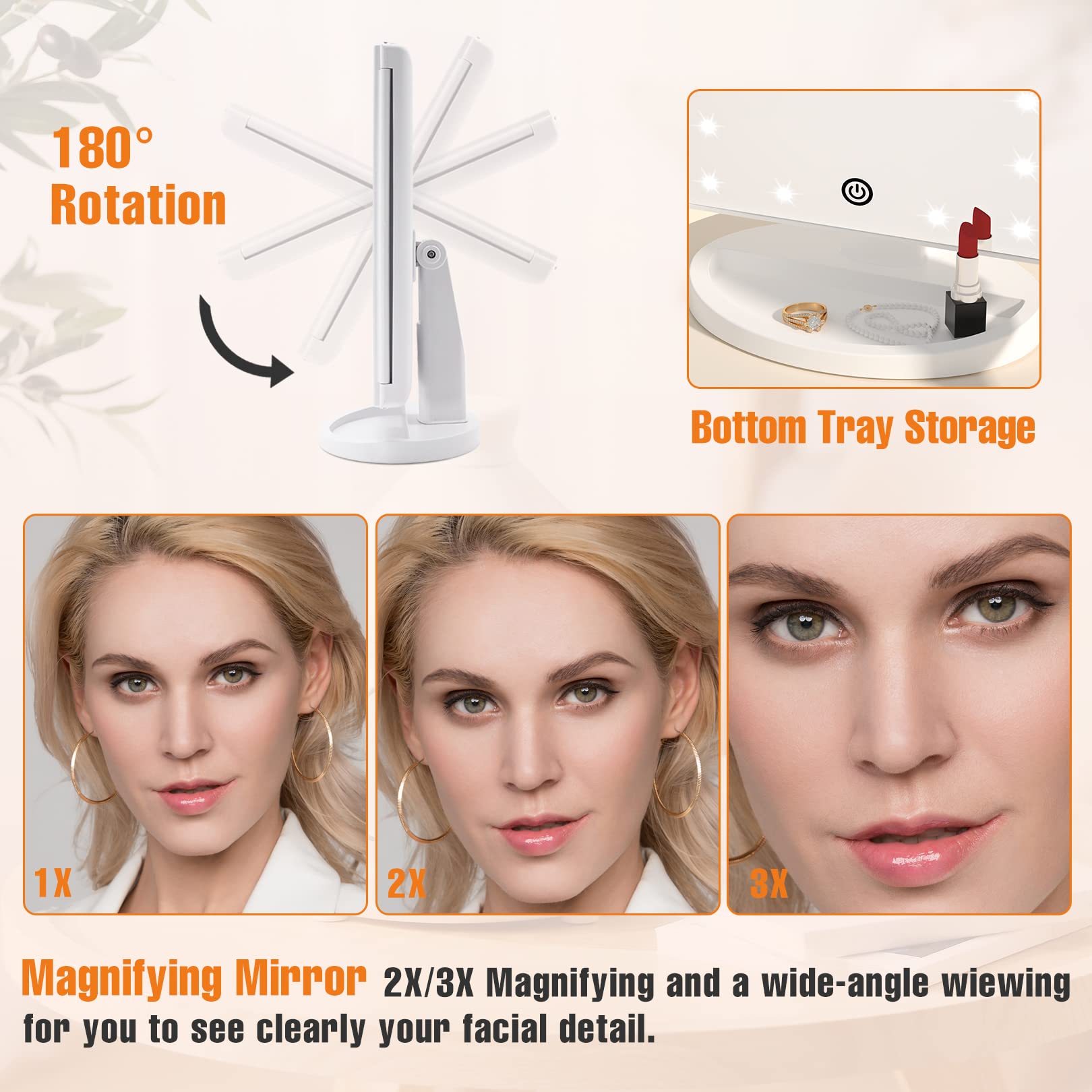 FASCINATE Trifold with 21 LEDs natural lighting for makeup in dim environments