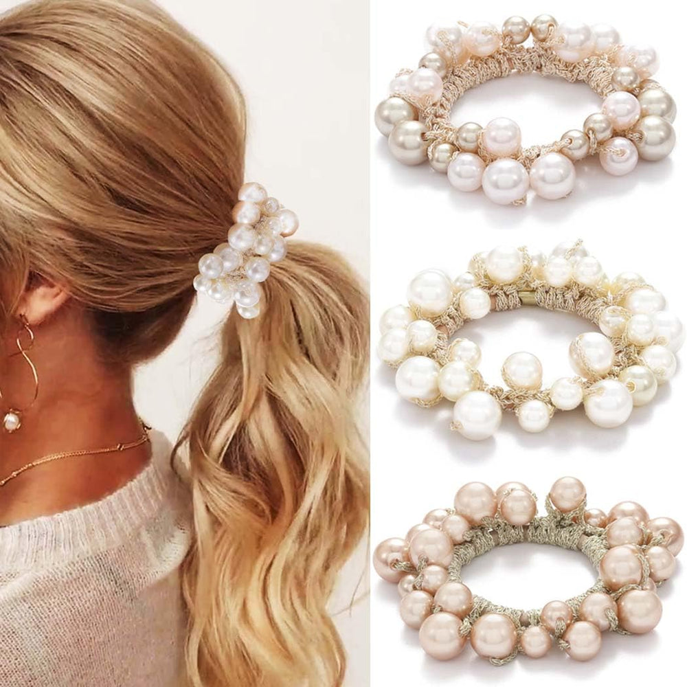 Fashey pack de tres coleteros con perlas para peinados elegantes.