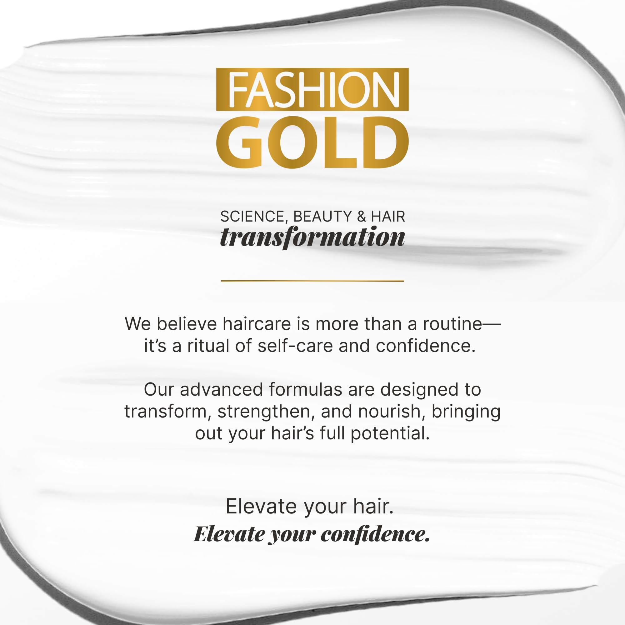Fashion Gold before-after hair results showcasing frizz reduction and added shine.