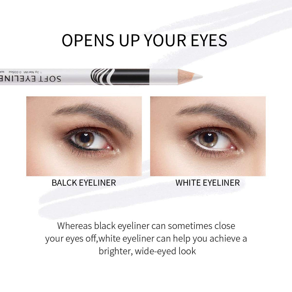 Fashionwu white eyeliner pencils lid application demonstrates brightening effect and crisp lash-line lines