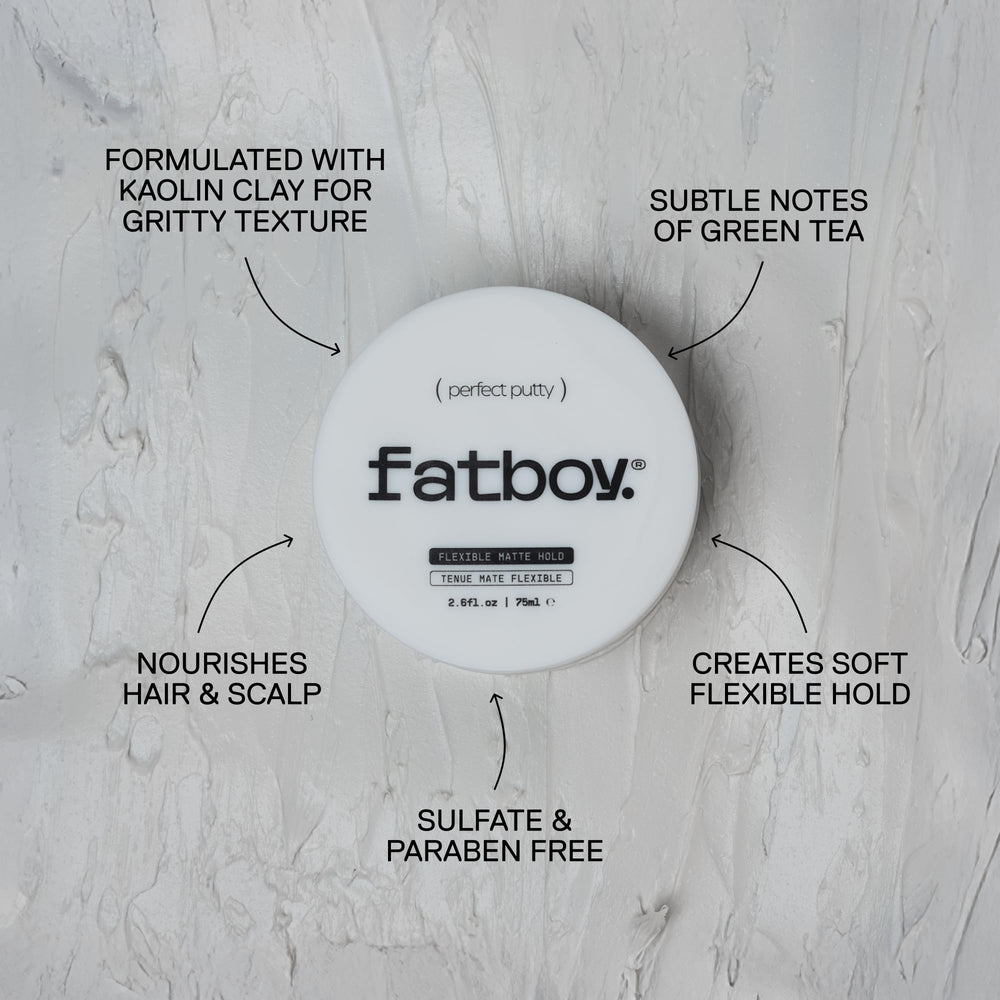 Fatboy Hair Perfect Putty provides a flexible hold for natural movement.