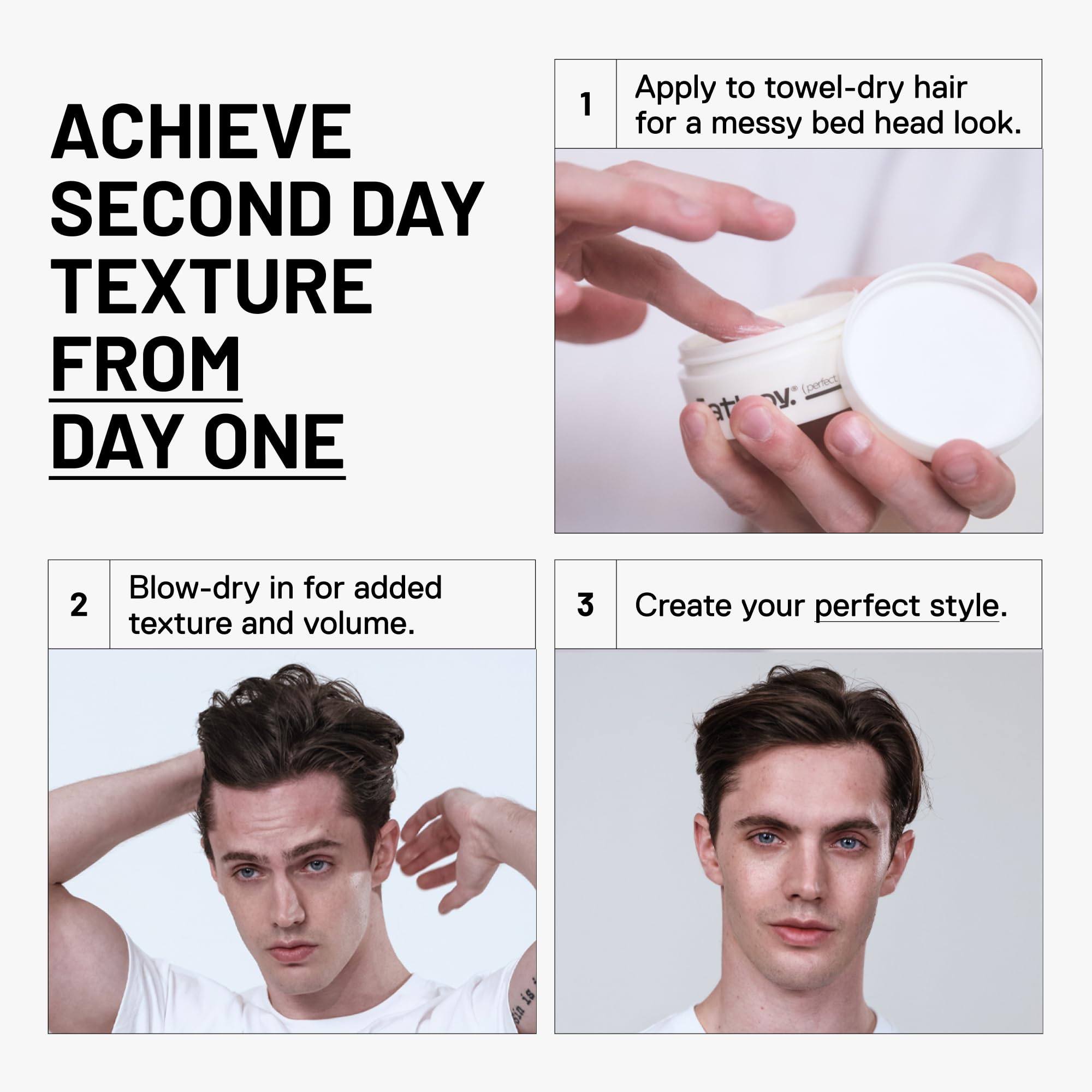 Recyclable packaging highlights Fatboy Hair Perfect Putty sustainability.