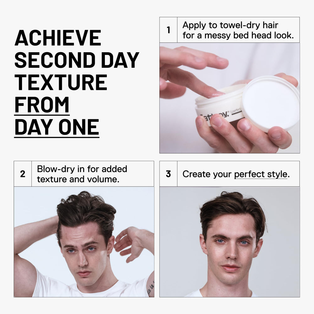Recyclable packaging highlights Fatboy Hair Perfect Putty sustainability.