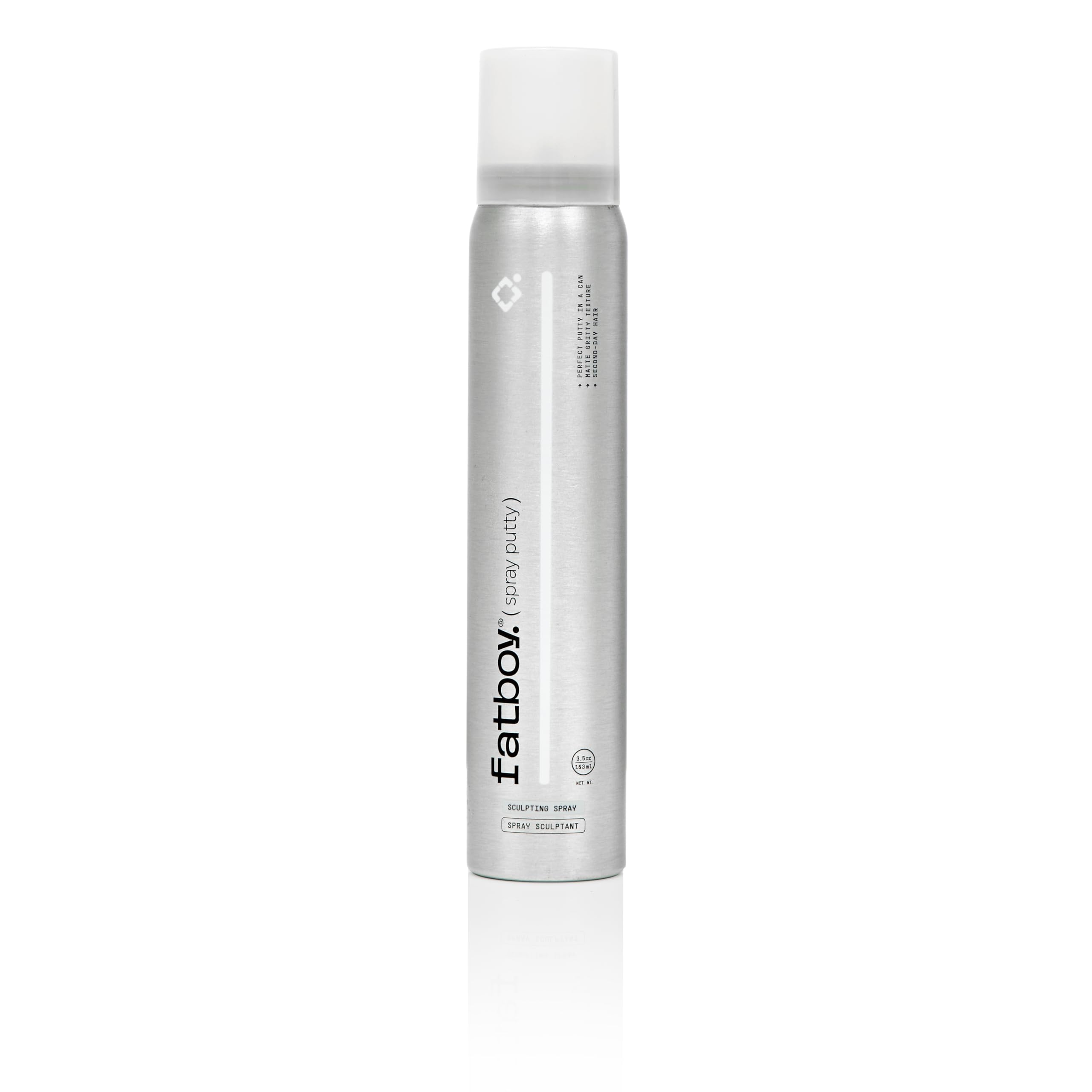 Fatboy Hair Spray Putty fullness focus, boosts volume with a matte texture.