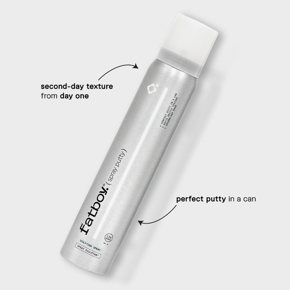 Fatboy Hair Spray Putty recyclable aluminum can packaging.