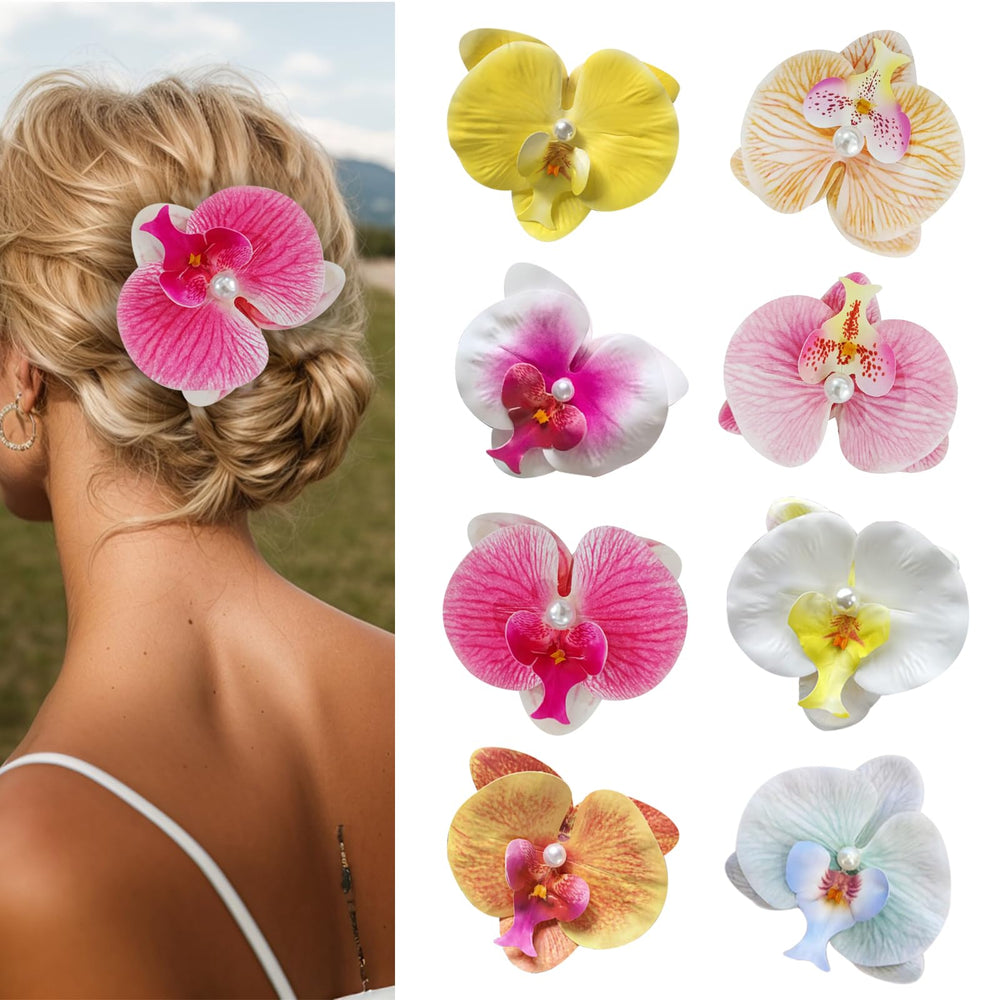 Faucye Hawaiian flower hair clip with butterfly orchid design for weddings.