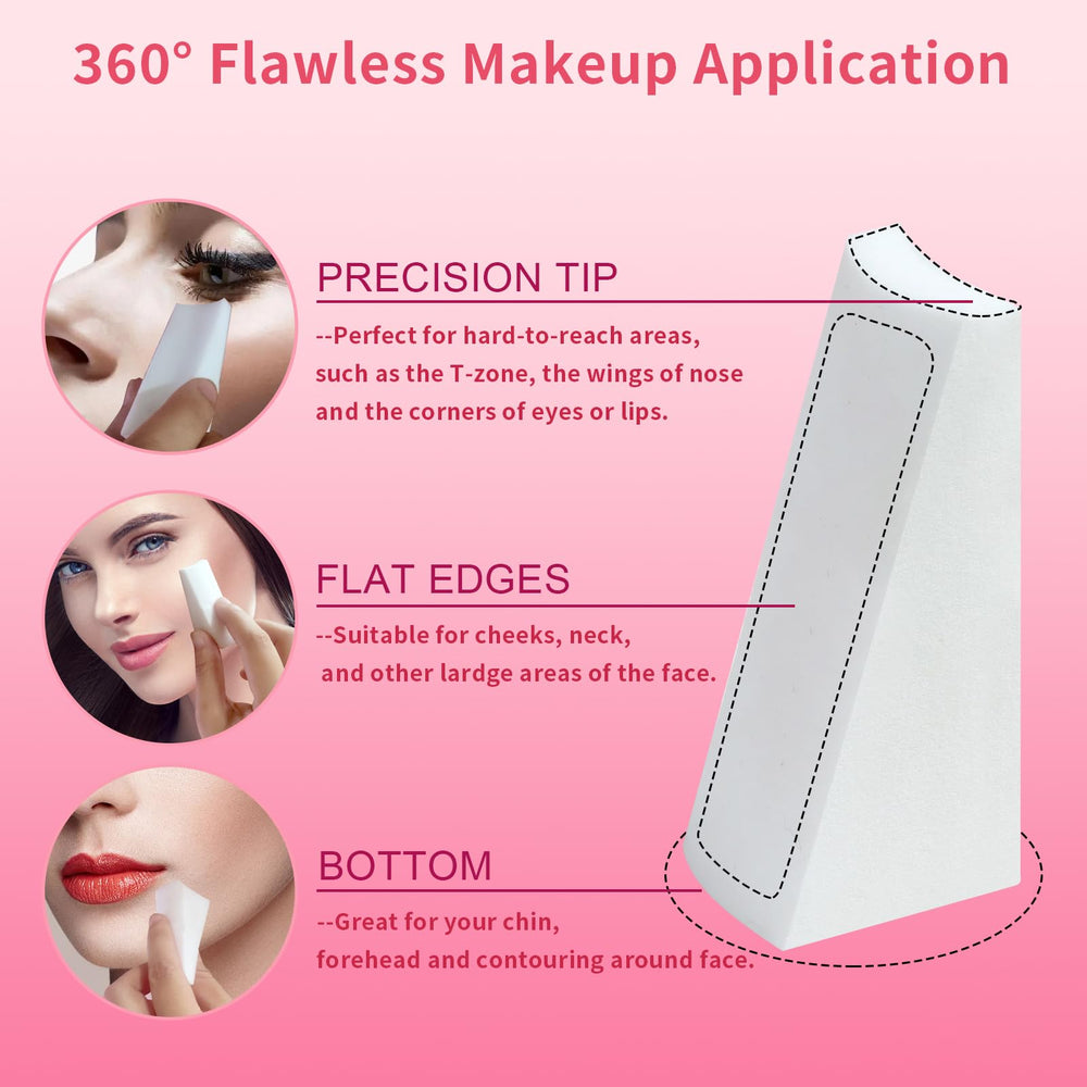 Fauxomor triangle sponge highlighting soft tip and flat edges for full-face reach