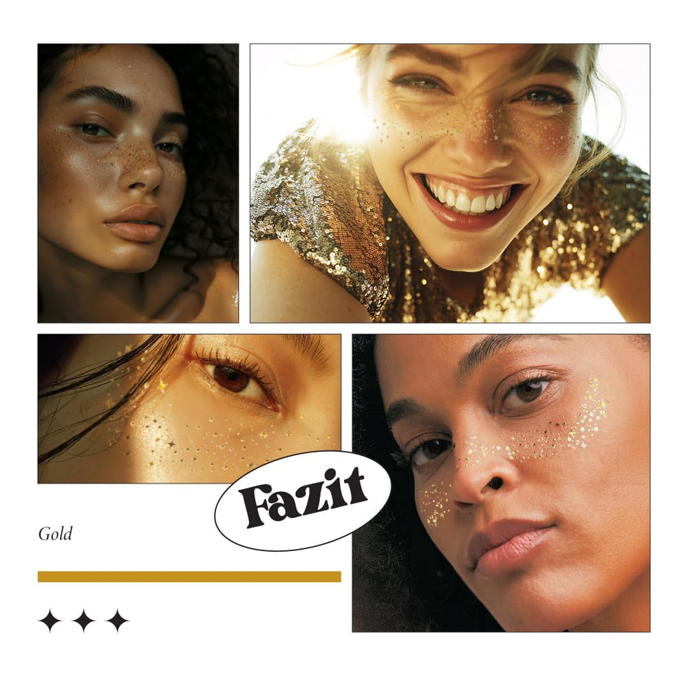 Parches de maquillaje Fazit brillo dorado para un acabado luminoso.