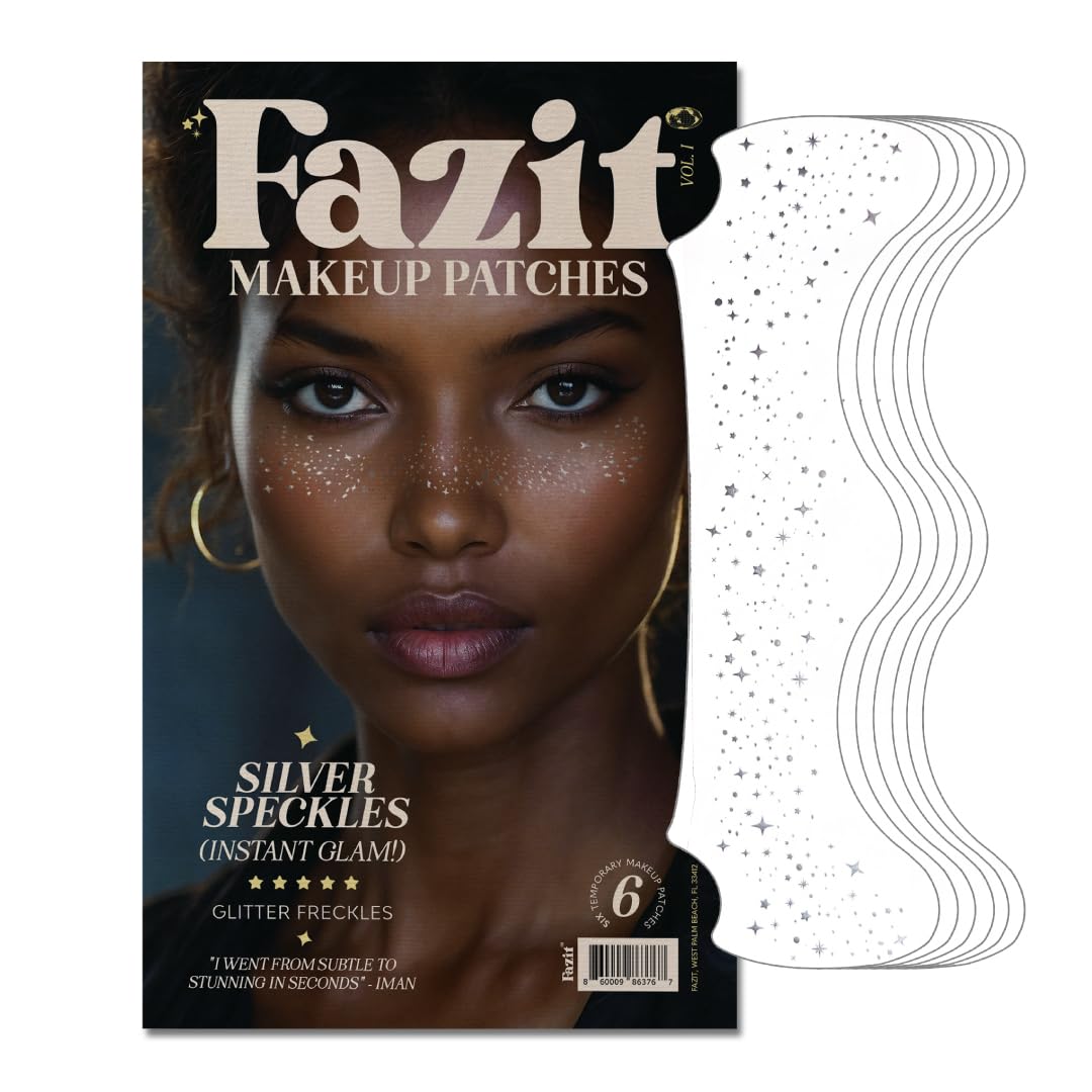 Parche Fazit con destellos plateados para un brillo suave y duradero.