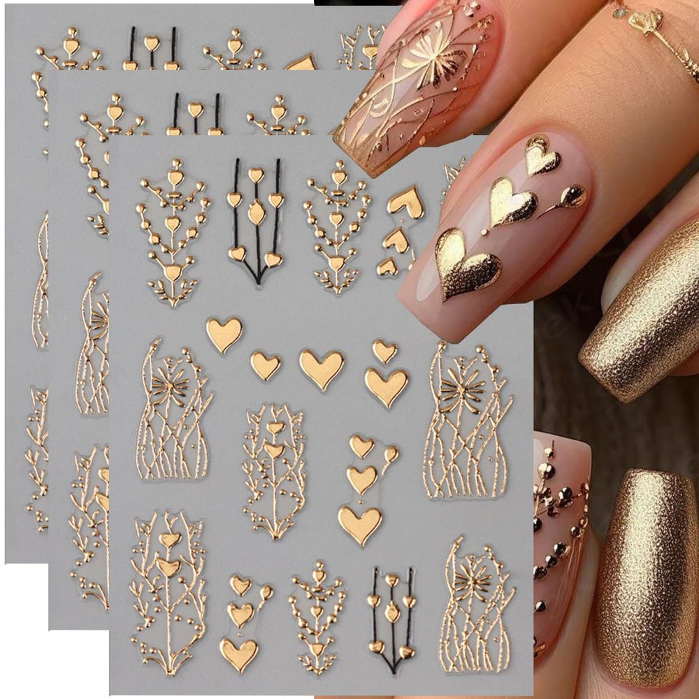 FBABFBUO corazones bronceados dorados, acabado 3D para uñas.