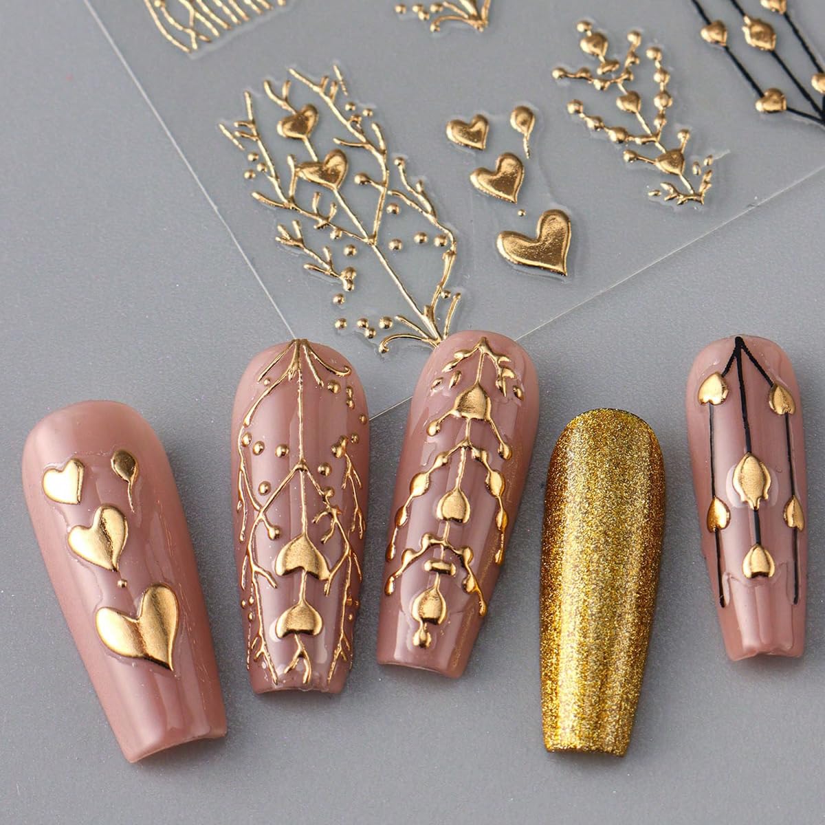 FBABFBUO escena marina oro-bronce, decoración versátil para uñas.