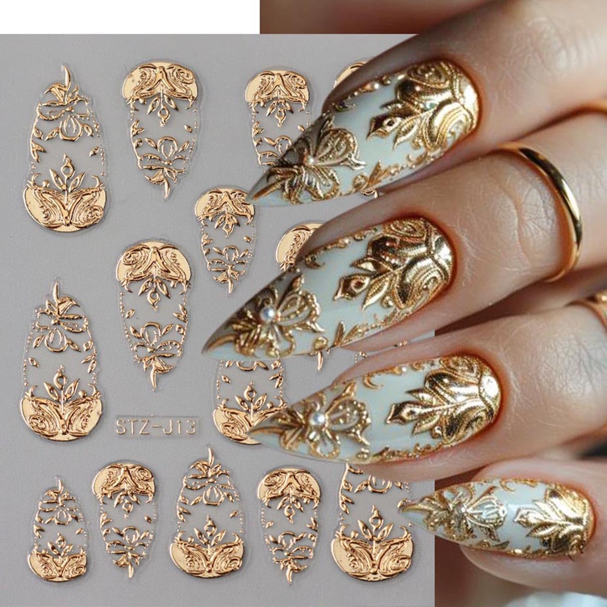 FBABFBUO flor coral dorada, realza uñas con estilo marino