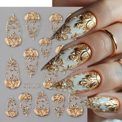 FBABFBUO flor coral dorada, realza uñas con estilo marino
