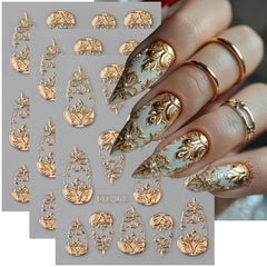FBABFBUO hojas doradas 3D para uñas, ideal para diseños elegantes de verano
