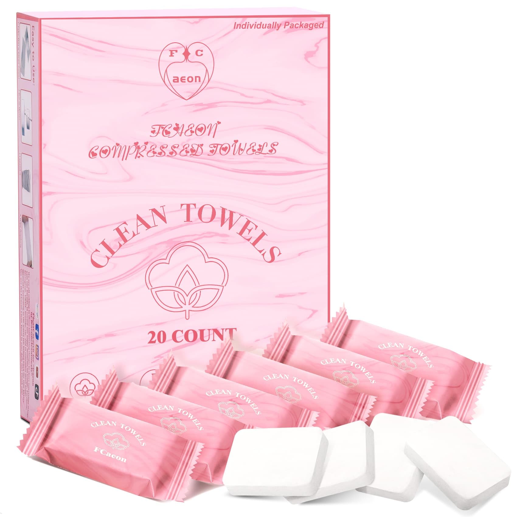 FCaeon toallitas comprimidas grandes 12x9 expandidas con agua para limpieza suave.