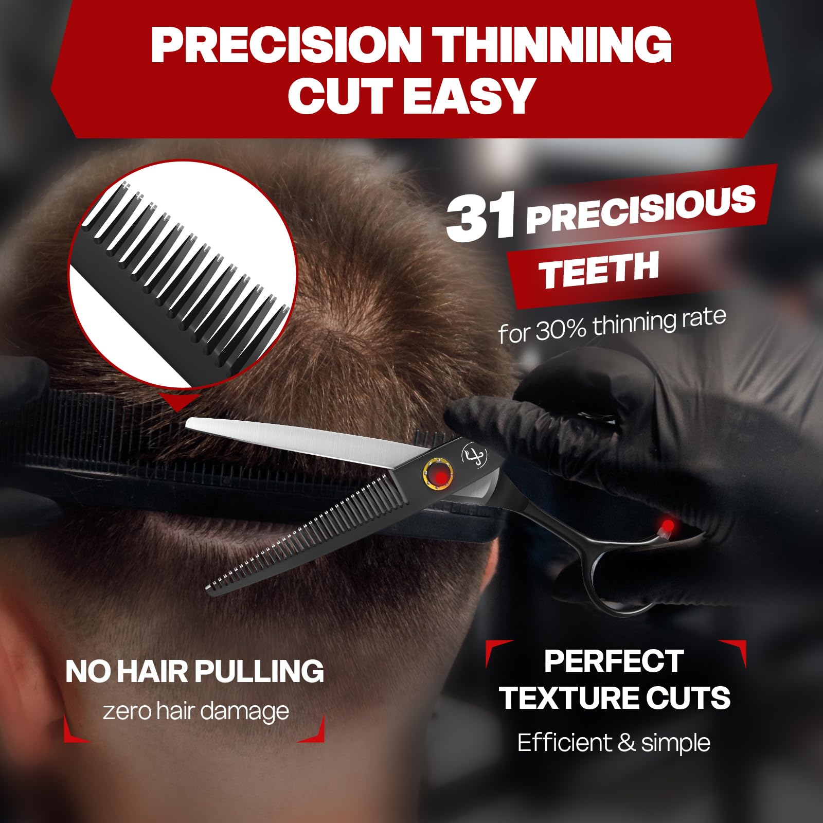 Fcoget ergonomic handle barber scissors designed for comfortable control