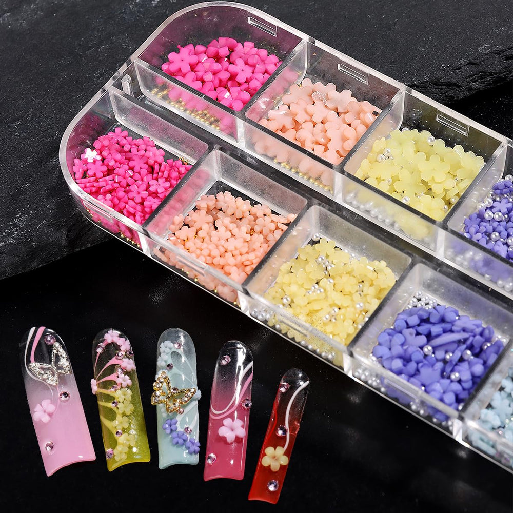 Fcozpjk 3D flores uñas azul: toques coloridos para uñas.