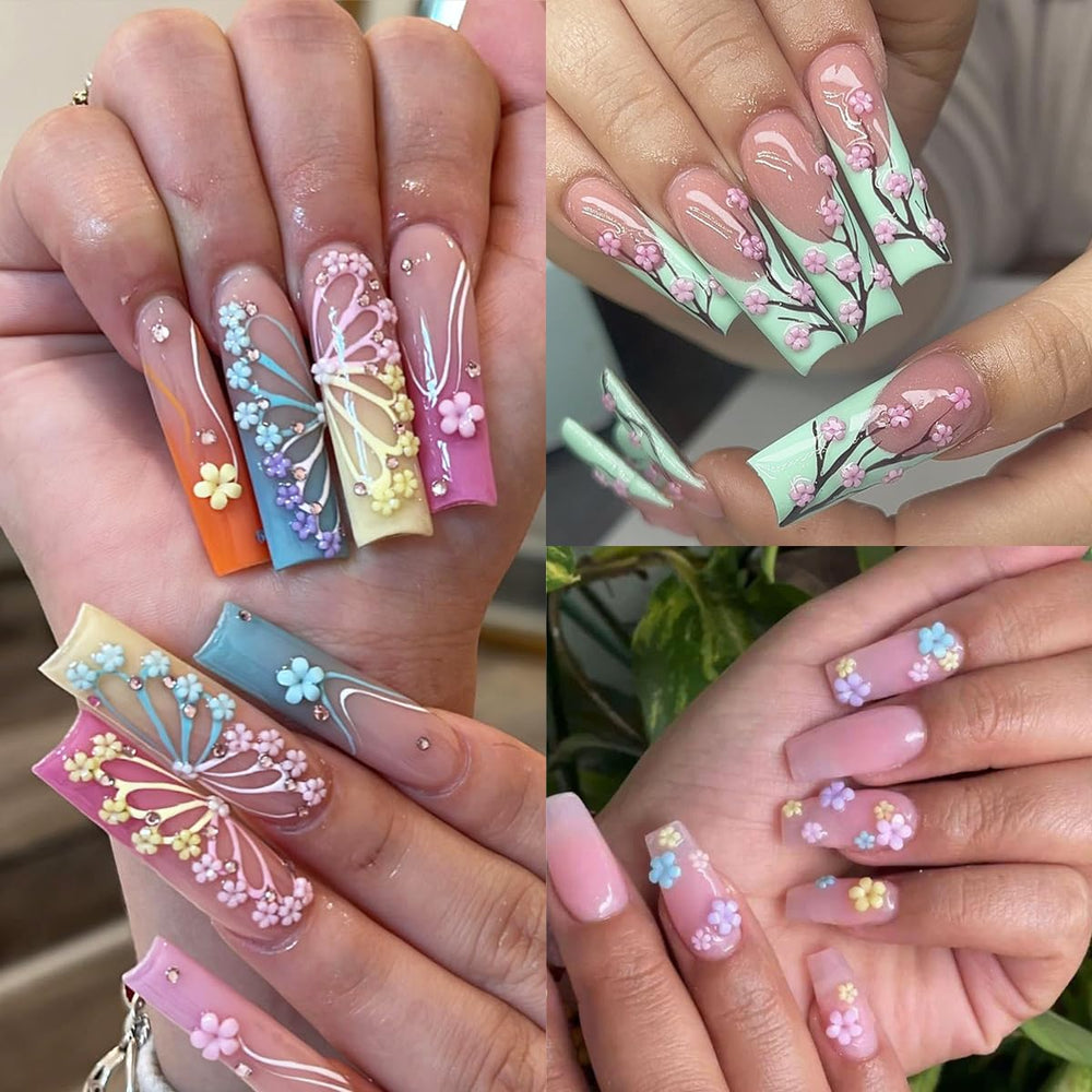 Fcozpjk 3D flores uñas naranja: brillo veraniego.