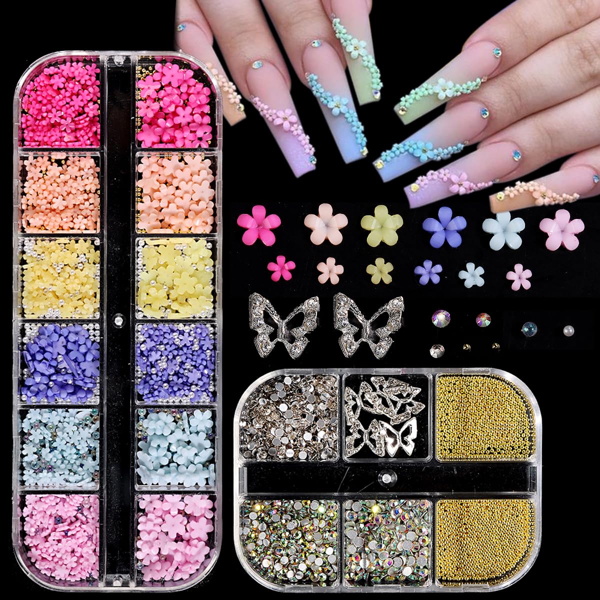 Fcozpjk 3D flores uñas rosa: look suave y elegante.
