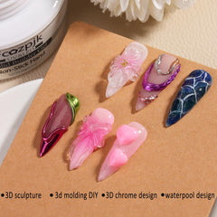 Fcozpjk 3D nail art collection showcases chrome and sculptured accents for stylish nails