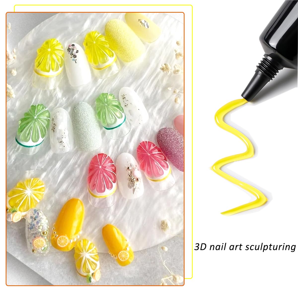 Fcozpjk gel 3D con relieve para líneas y motivos, acabado llamativo.