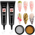Fcozpjk 3D Sculpting Gel Kit for Nail Art, 2x10g Clear Gels with Gold & Silver Chrome Powder