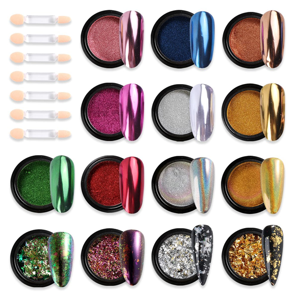 Fcozpjk polvos cromados 14 colores, efecto espejo para uñas