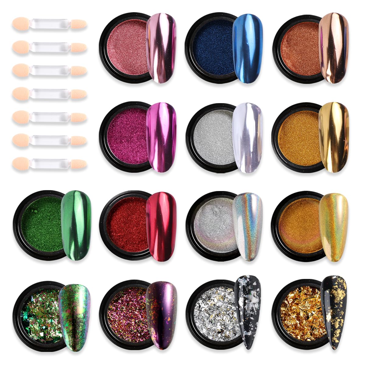 Fcozpjk polvos cromados 14 colores, efecto espejo para uñas