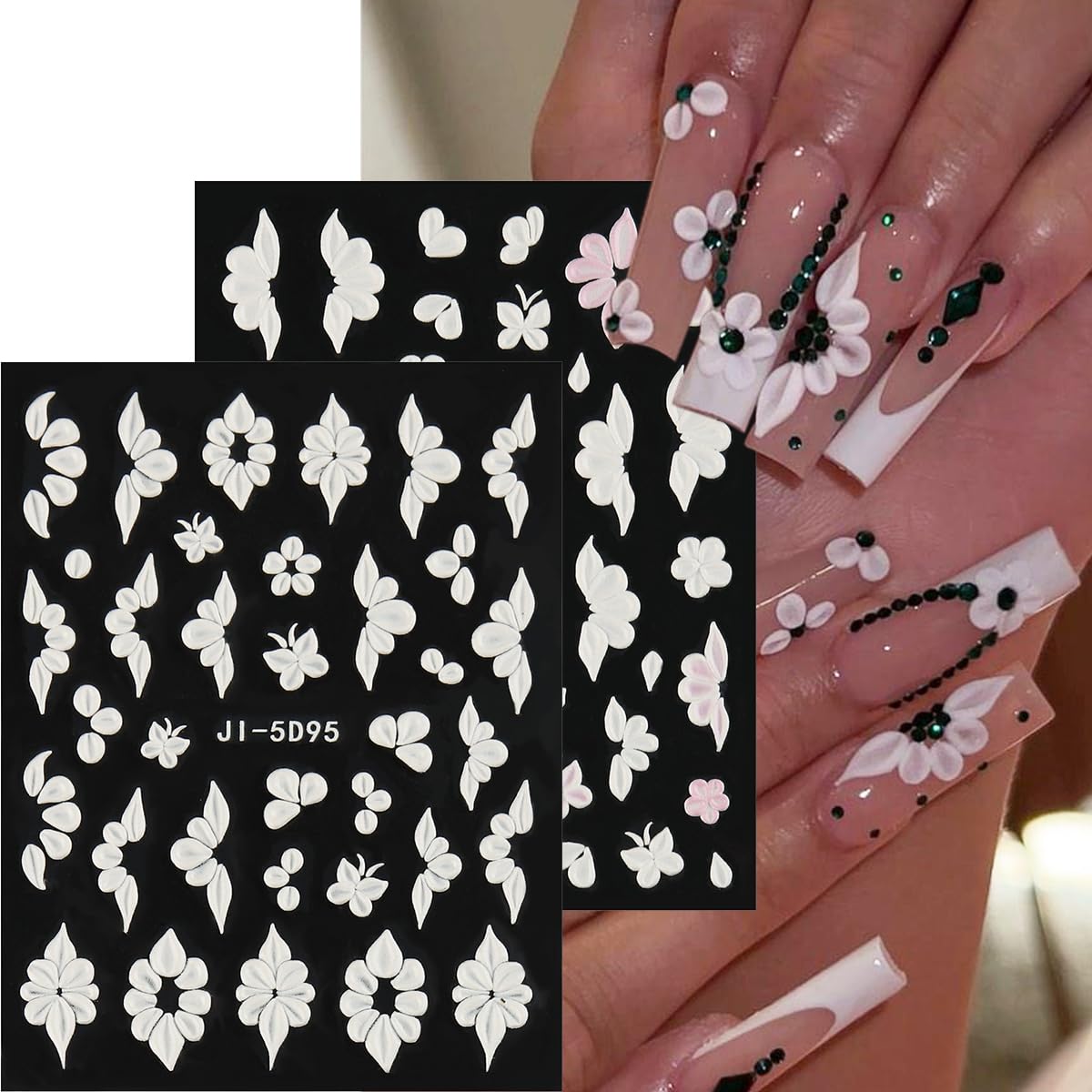 Fcozpjk white flower nail stickers pack for clean accent nails