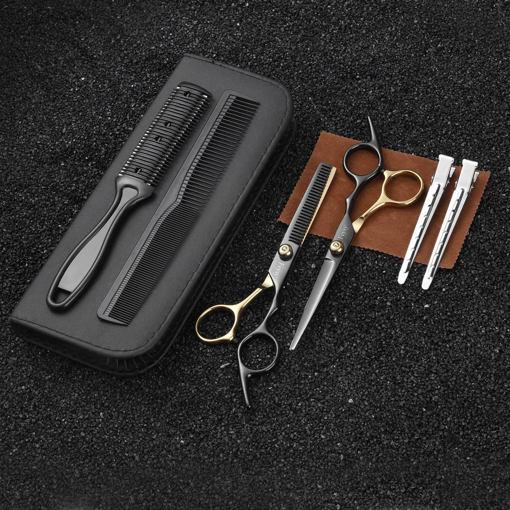 Fcysy professional 6-inch barber shears ideal for neat layering and texturizing.