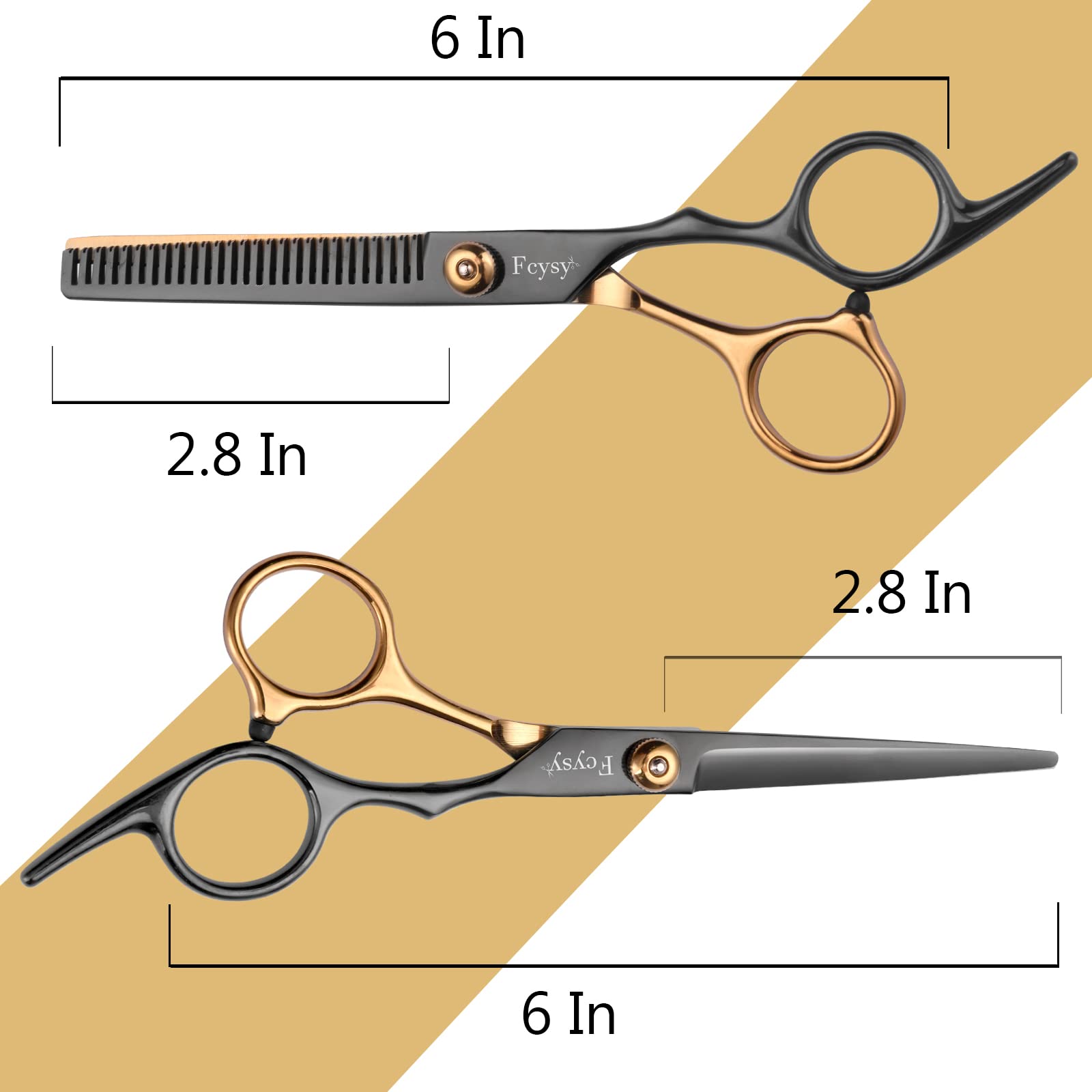 Fcysy thinning shear close-up highlighting precision and versatility for styling.