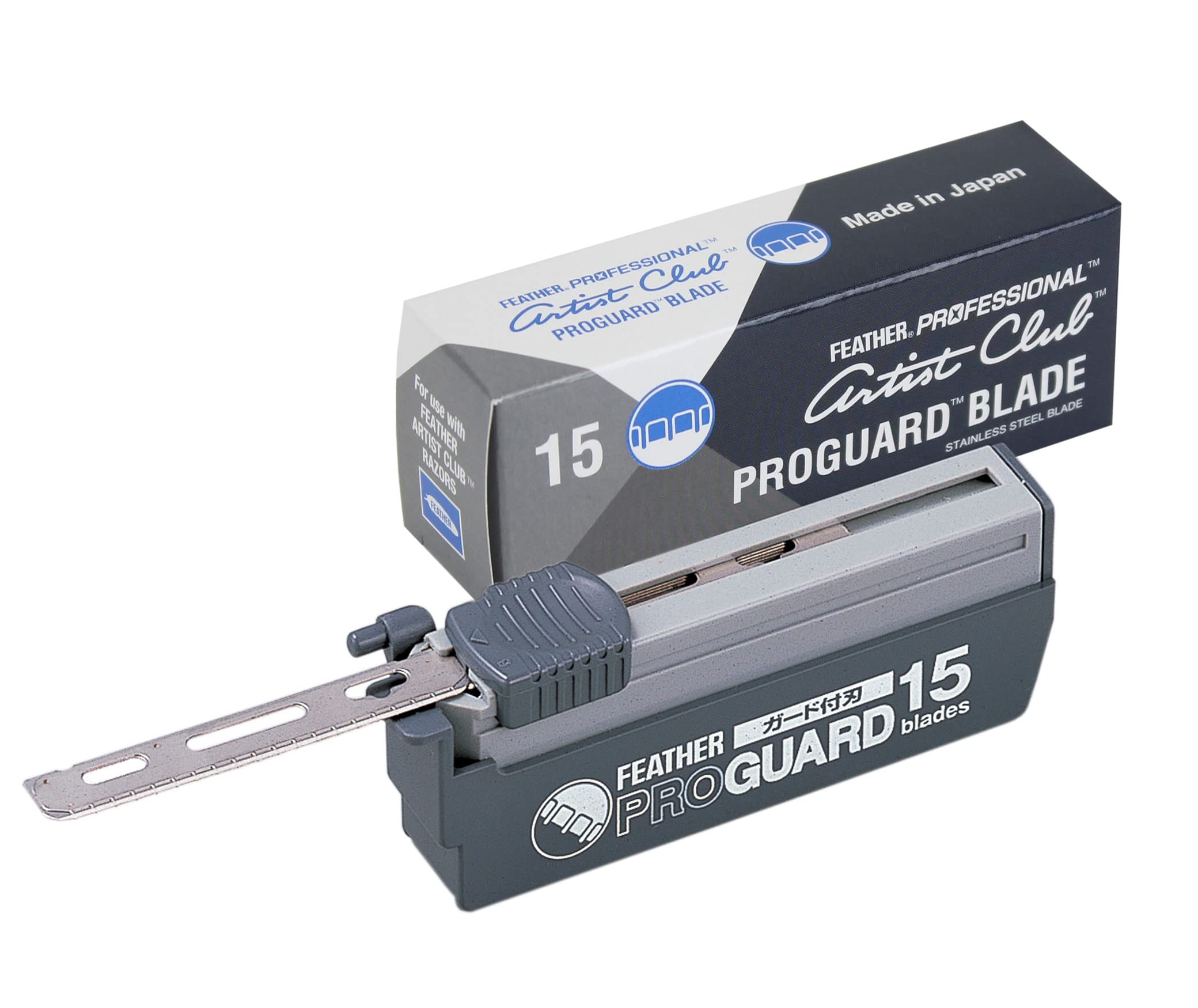Feather Artist Club ProGuard blades 15-count pack enables precise, safe shaving.