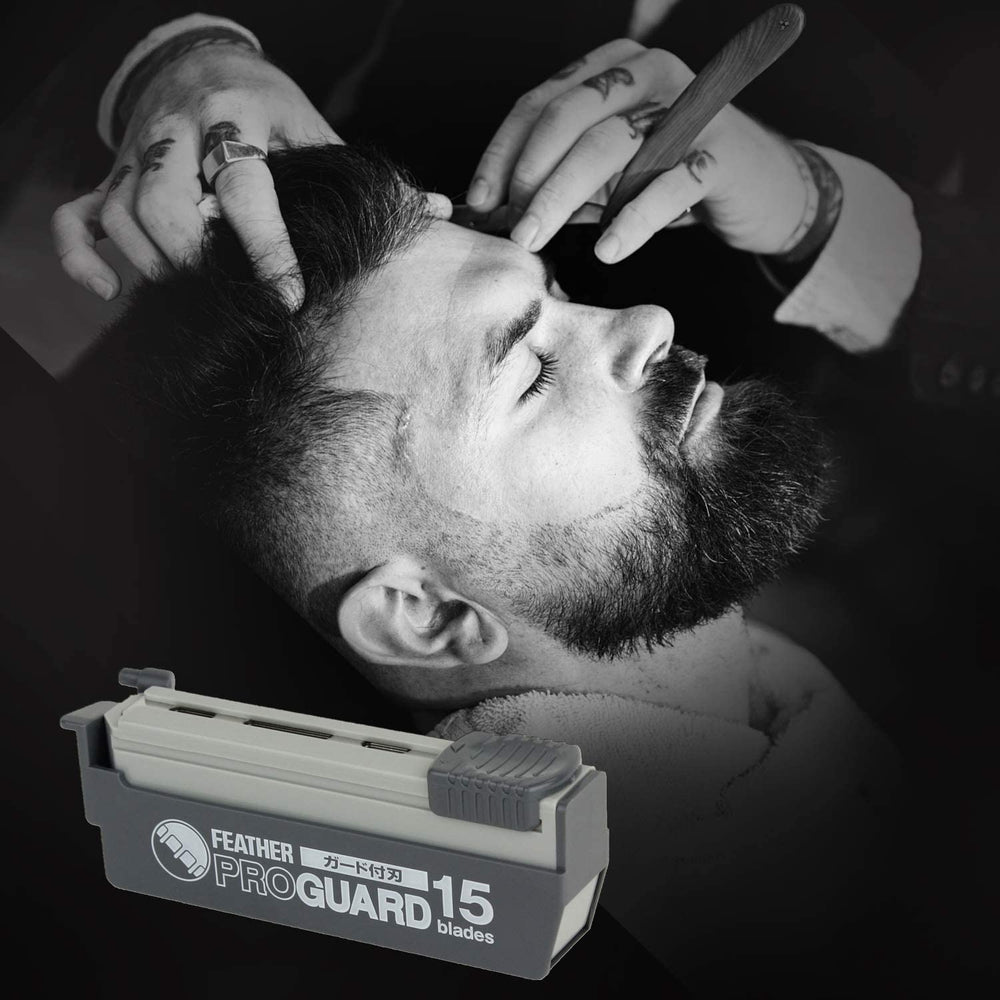 Feather ProGuard blade dispenser with one-touch insertion supports sanitary blade changes.